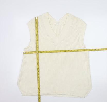 H&M Women Ivory Chunky Knit V-Neck Sleeveless Vest S