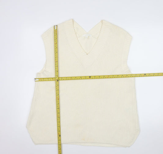 H&M Women Ivory Chunky Knit V-Neck Sleeveless Vest S