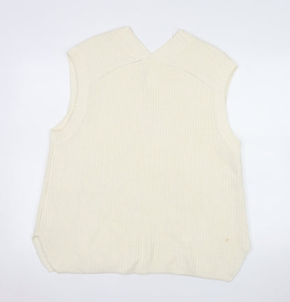 H&M Women Ivory Chunky Knit V-Neck Sleeveless Vest S