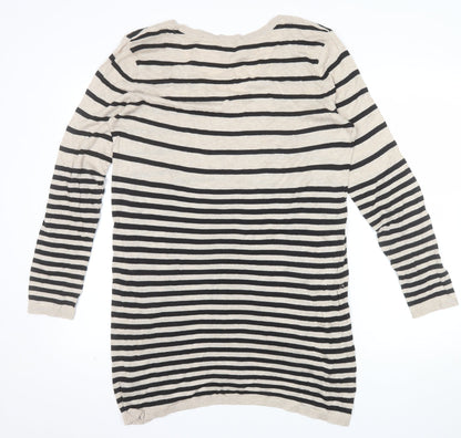 H&M Women’s Beige Striped V-Neck Long Sleeve Knit Jumper Size 12