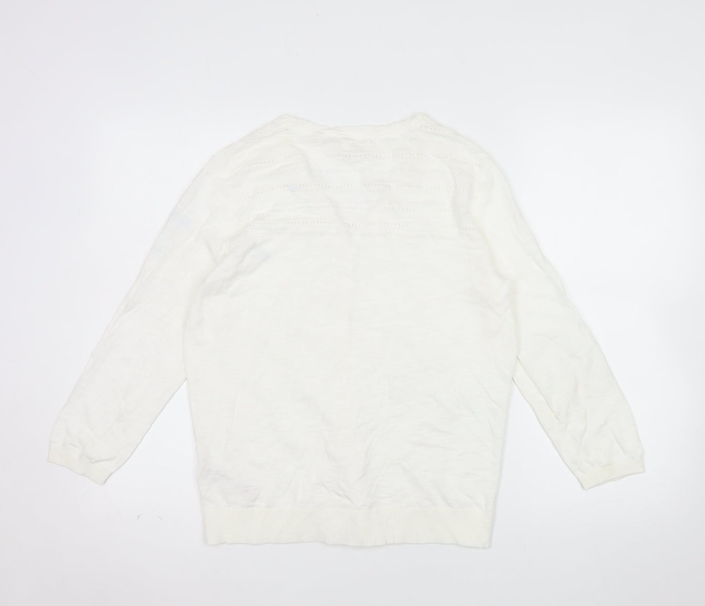 Fat Face Women White Cotton V-Neck Button Cardigan Size 12