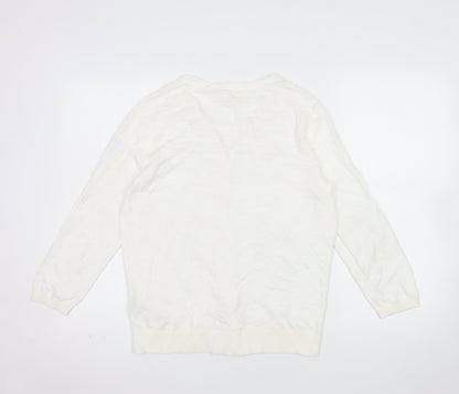 Fat Face Women White Cotton V-Neck Button Cardigan Size 12
