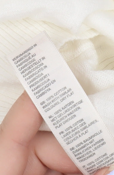 Fat Face Women White Cotton V-Neck Button Cardigan Size 12