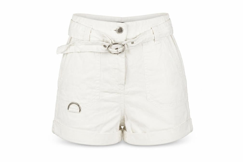 Bershka Womens Ivory Cotton Linen Paperbag Shorts Size 6