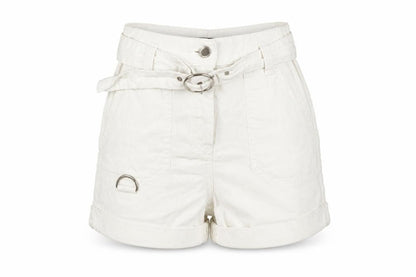 Bershka Womens Ivory Cotton Linen Paperbag Shorts Size 6