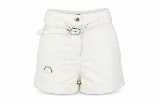 Bershka Womens Ivory Cotton Linen Paperbag Shorts Size 6