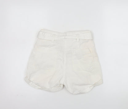 Bershka Womens Ivory Cotton Linen Paperbag Shorts Size 6