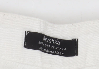 Bershka Womens Ivory Cotton Linen Paperbag Shorts Size 6
