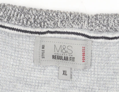 Marks and Spencer Men's Grey Cotton Blend Crew Neck Jumper XL Regular Fit