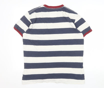 Weird Fish Men's Blue White Striped Cotton Crew Neck T-Shirt Size M
