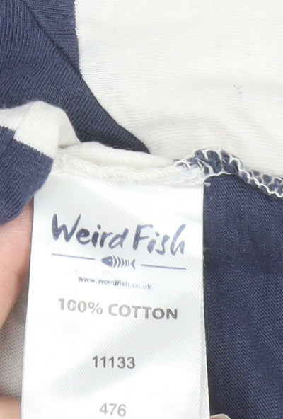 Weird Fish Men's Blue White Striped Cotton Crew Neck T-Shirt Size M