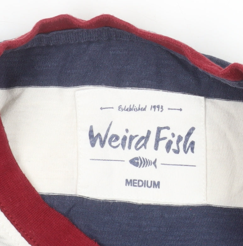 Weird Fish Men's Blue White Striped Cotton Crew Neck T-Shirt Size M