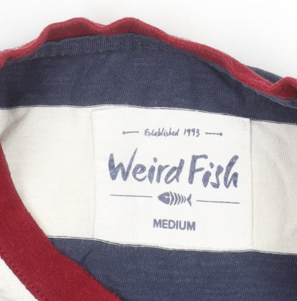 Weird Fish Men's Blue White Striped Cotton Crew Neck T-Shirt Size M