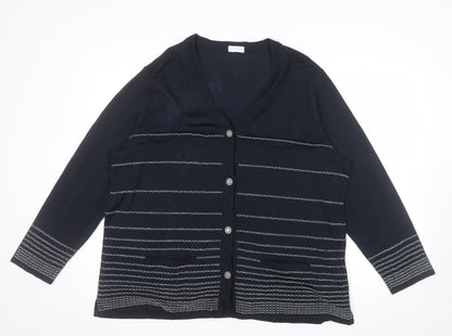 Sedagyl Women's Navy Cardigan XL Acrylic Knit V-Neck Long Sleeve