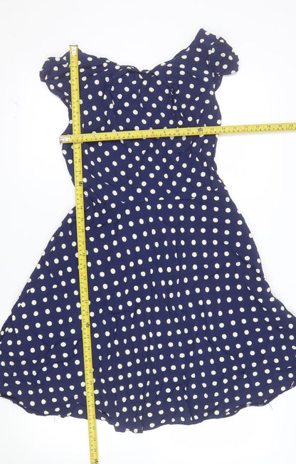 Wallis Women’s Blue Polka Dot A-Line Sleeveless Dress Size 10