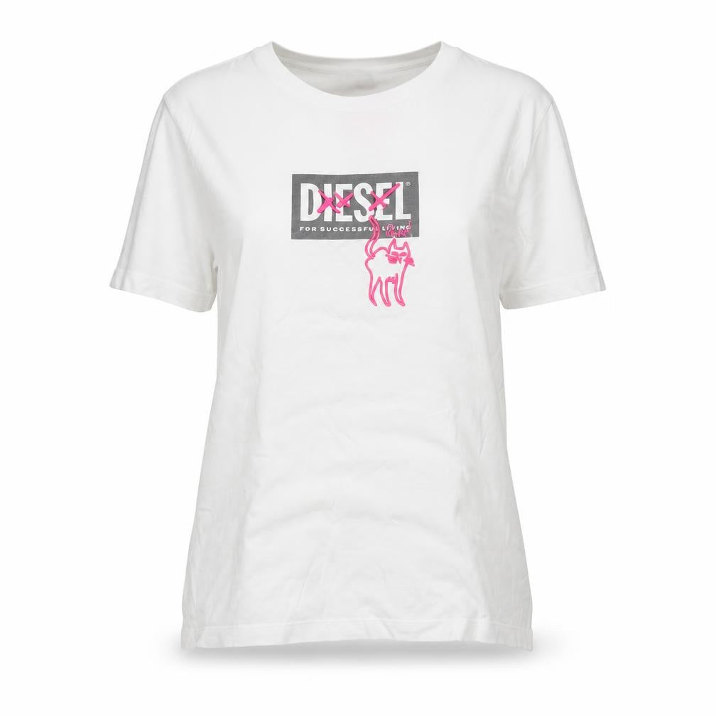 Diesel Womens White Cotton Logo Embroidered T-Shirt M