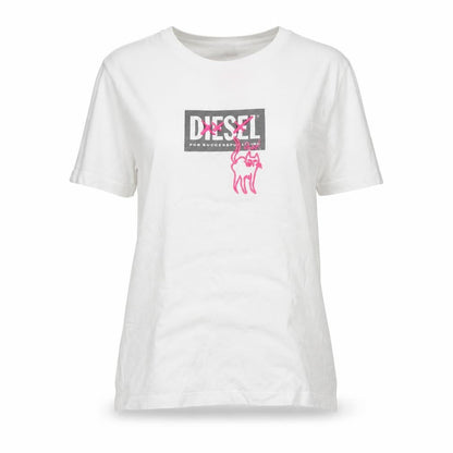 Diesel Womens White Cotton Logo Embroidered T-Shirt M