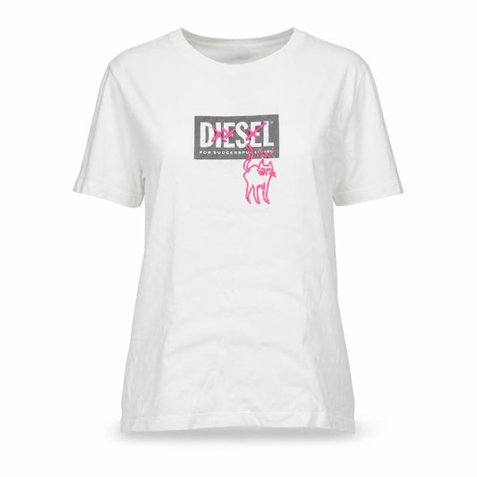 Diesel Womens White Cotton Logo Embroidered T-Shirt M