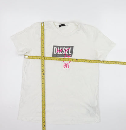 Diesel Womens White Cotton Logo Embroidered T-Shirt M