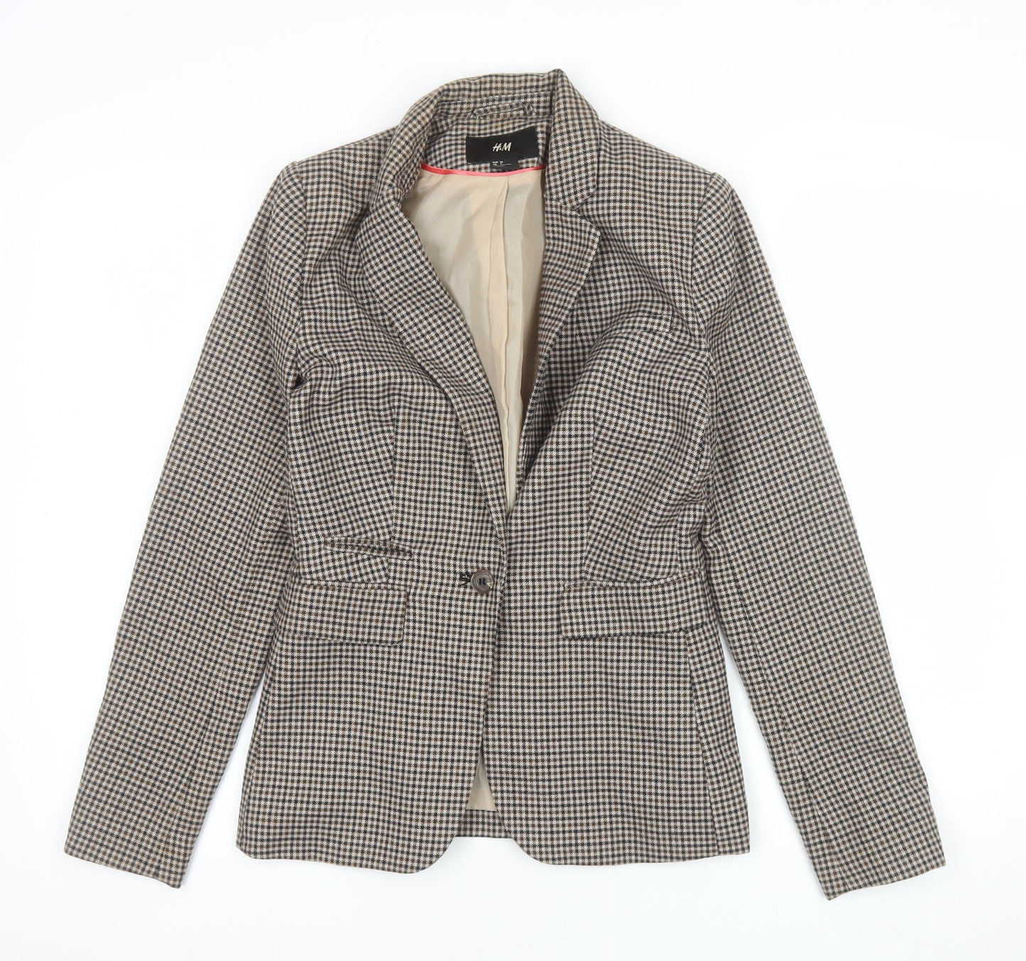 H&M Women's Brown Houndstooth Slim Fit Blazer Size 4