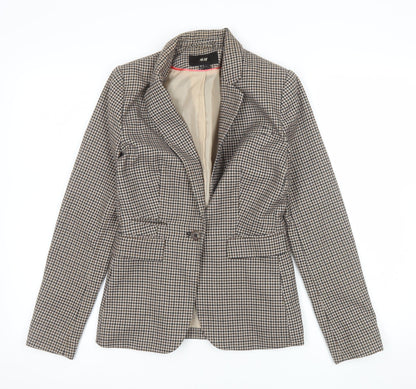 H&M Women's Brown Houndstooth Slim Fit Blazer Size 4