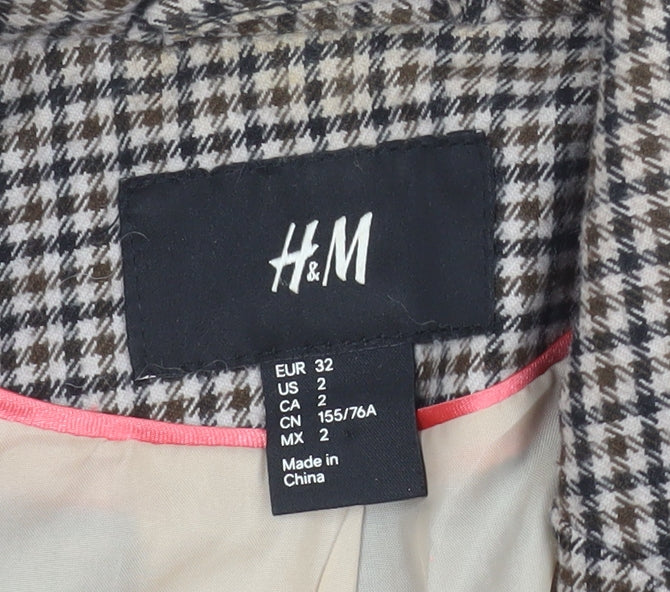 H&M Women's Brown Houndstooth Slim Fit Blazer Size 4
