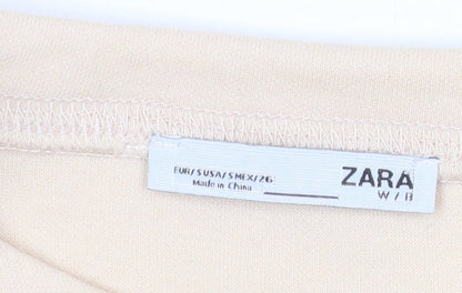 ZARA Women Beige Faux Fur Sleeve Pullover Sweatshirt Size S