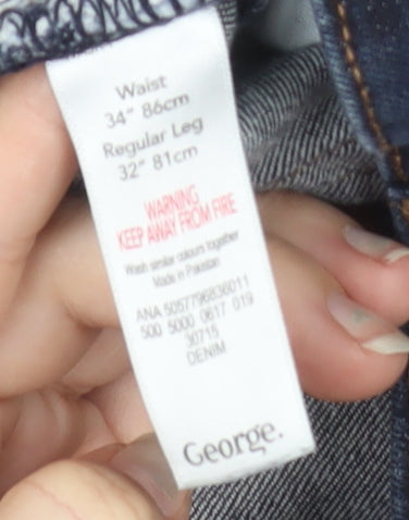 George Men's Blue Slim Fit Denim Jeans 34W 32L Straight Leg