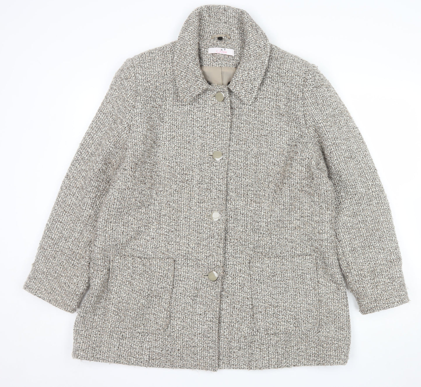 Julipa Women's Beige Tweed Mid-Length Overcoat Size 18 Lined Button