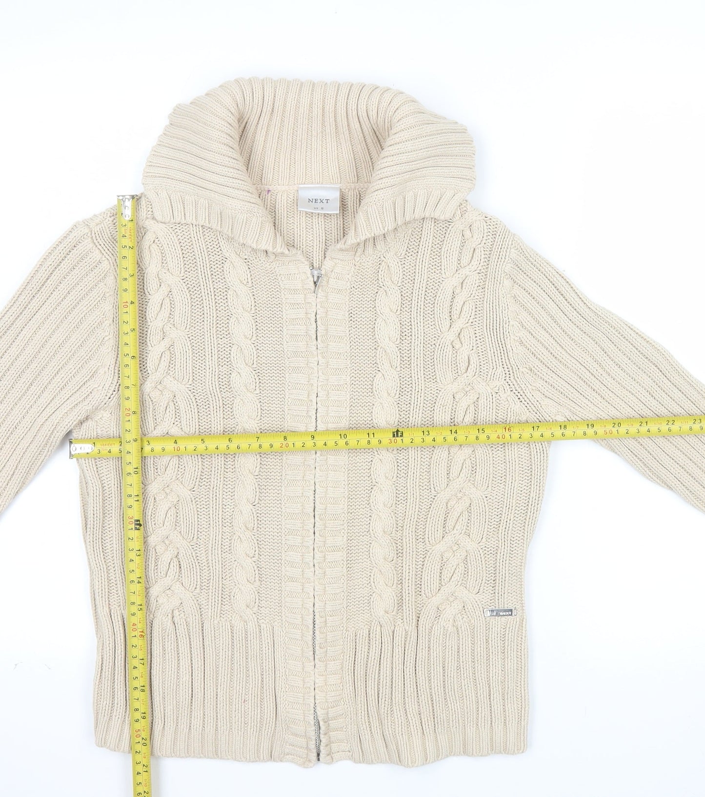 Next Women Beige Cable-Knit Full Zip Cotton Cardigan UK 12