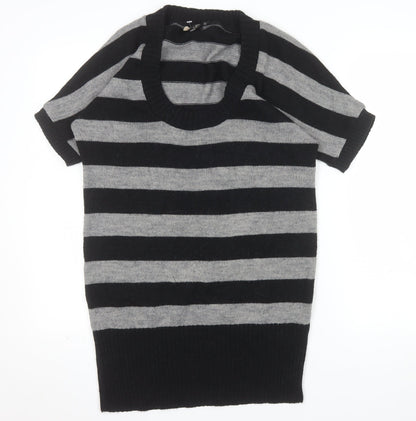 Topshop Women Black Grey Striped Knit Short Sleeve Pullover Jumper Size 12