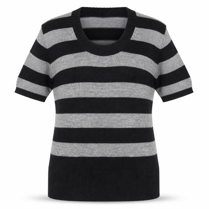 Topshop Women Black Grey Striped Knit Short Sleeve Pullover Jumper Size 12