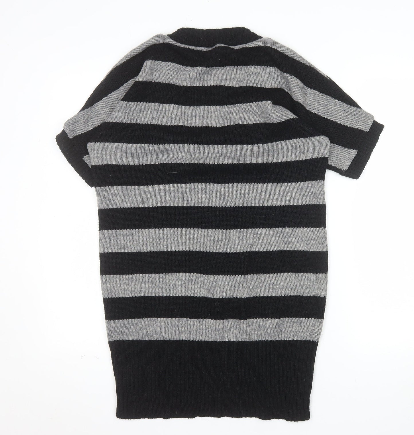 Topshop Women Black Grey Striped Knit Short Sleeve Pullover Jumper Size 12