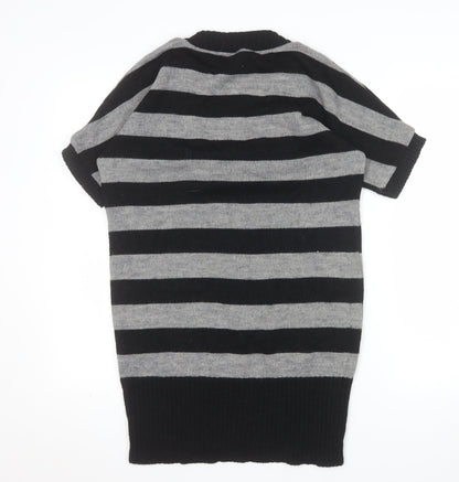 Topshop Women Black Grey Striped Knit Short Sleeve Pullover Jumper Size 12