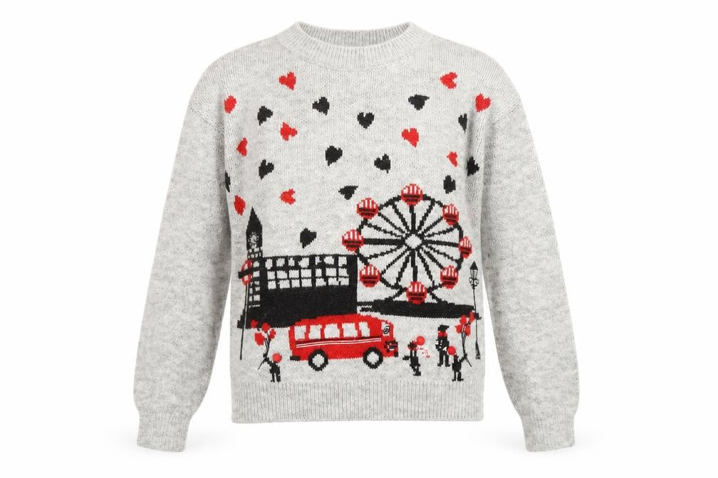 Tu Womens Grey City Print Knit Jumper Size 8 Crew Neck Pullover