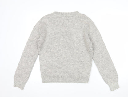 Tu Womens Grey City Print Knit Jumper Size 8 Crew Neck Pullover