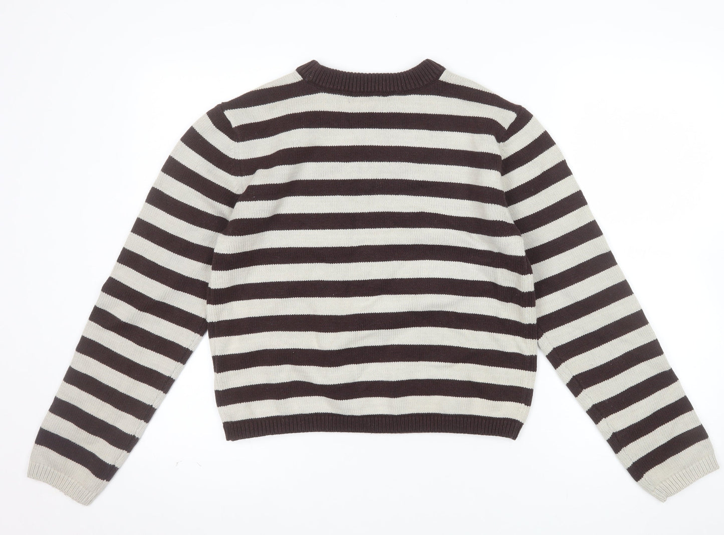 Marks and Spencer Women’s Brown Striped Crew Neck Jumper Size S