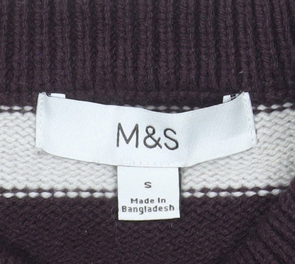 Marks and Spencer Women’s Brown Striped Crew Neck Jumper Size S