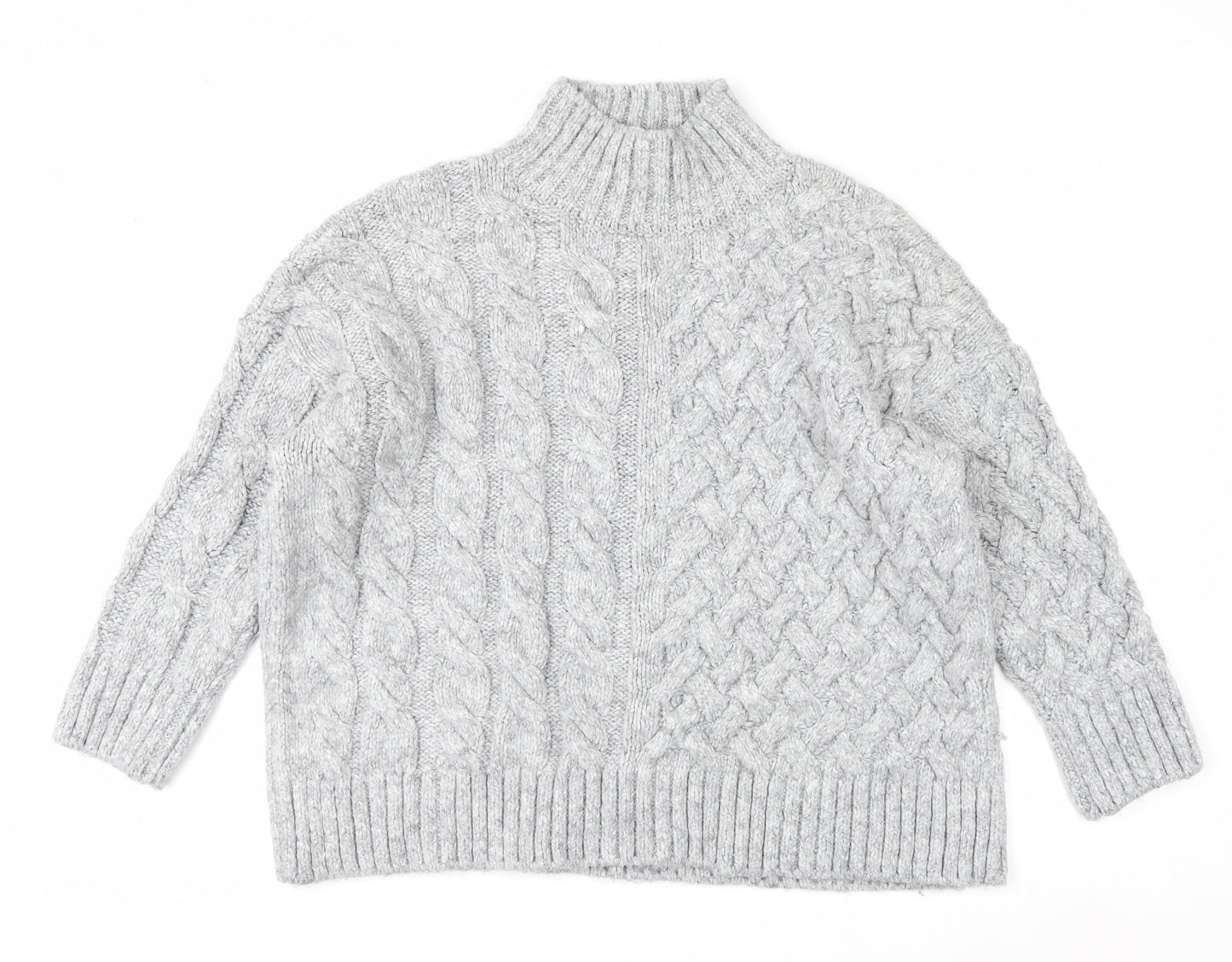 George Women’s Grey Cable-Knit Mock Neck Pullover Jumper XL