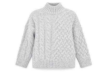 George Women’s Grey Cable-Knit Mock Neck Pullover Jumper XL