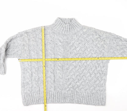 George Women’s Grey Cable-Knit Mock Neck Pullover Jumper XL