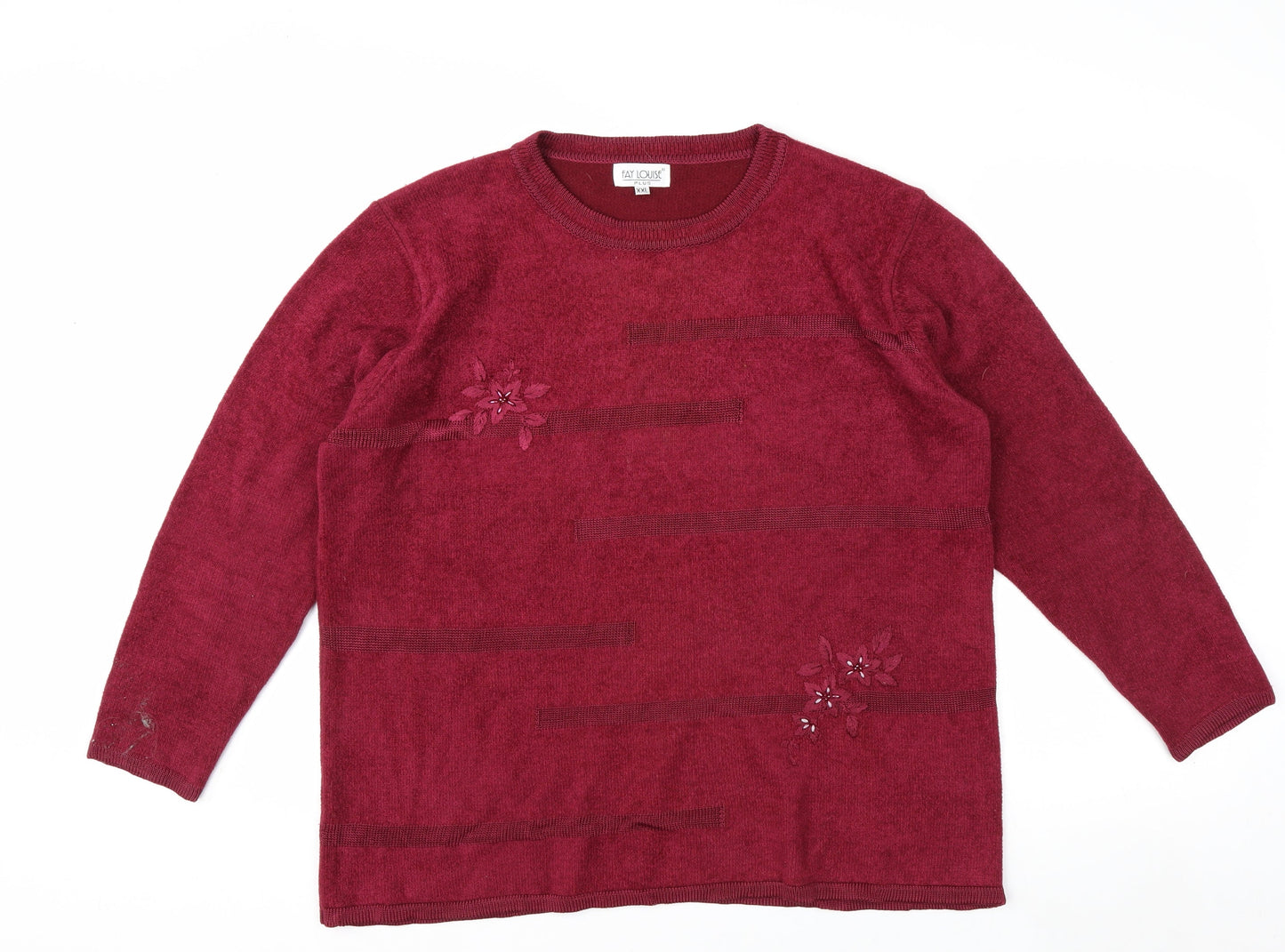 Fay Louise Women's Red Embroidered Plus 2XL Knit Pullover Jumper