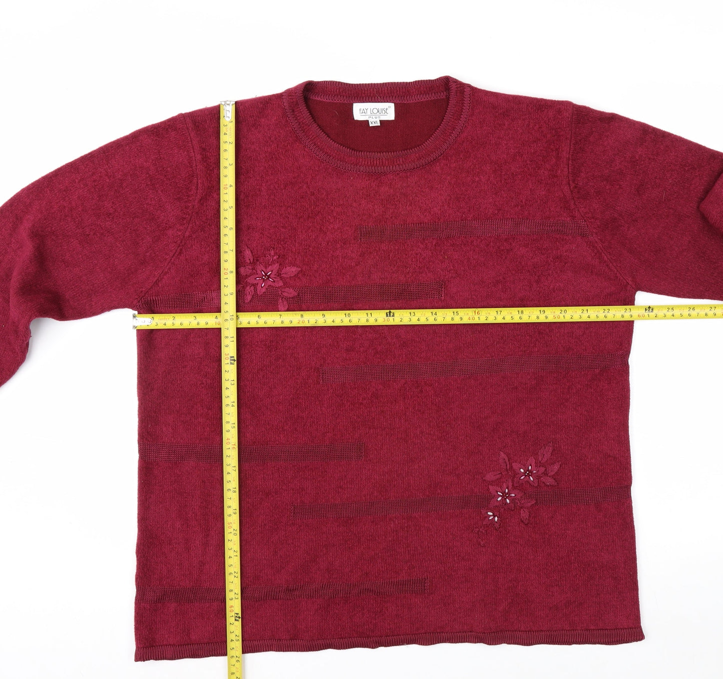Fay Louise Women's Red Embroidered Plus 2XL Knit Pullover Jumper