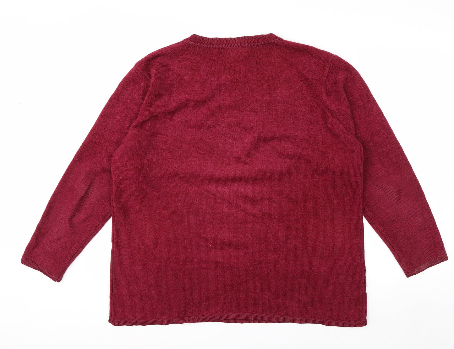 Fay Louise Women's Red Embroidered Plus 2XL Knit Pullover Jumper