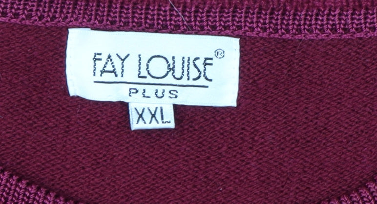 Fay Louise Women's Red Embroidered Plus 2XL Knit Pullover Jumper
