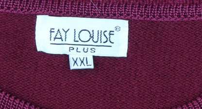 Fay Louise Women's Red Embroidered Plus 2XL Knit Pullover Jumper