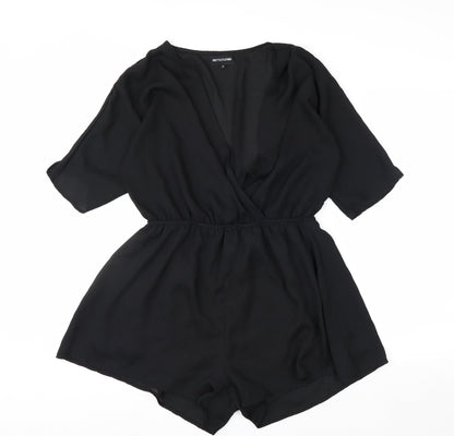 PrettyLittleThing Women Black Size 12 Short Sleeve Wrap Playsuit
