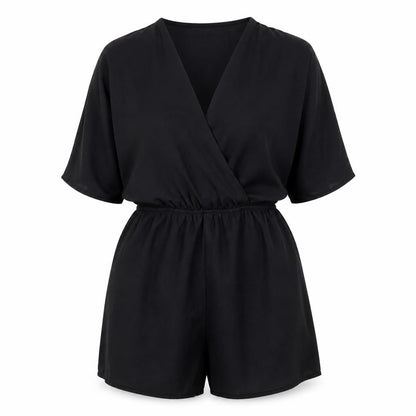 PrettyLittleThing Women Black Size 12 Short Sleeve Wrap Playsuit