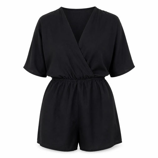 PrettyLittleThing Women Black Size 12 Short Sleeve Wrap Playsuit