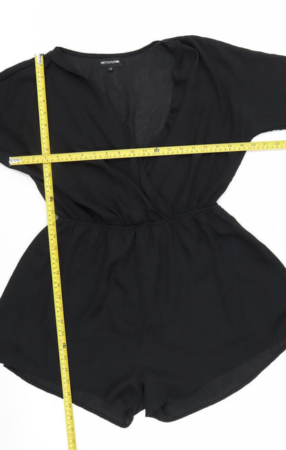 PrettyLittleThing Women Black Size 12 Short Sleeve Wrap Playsuit
